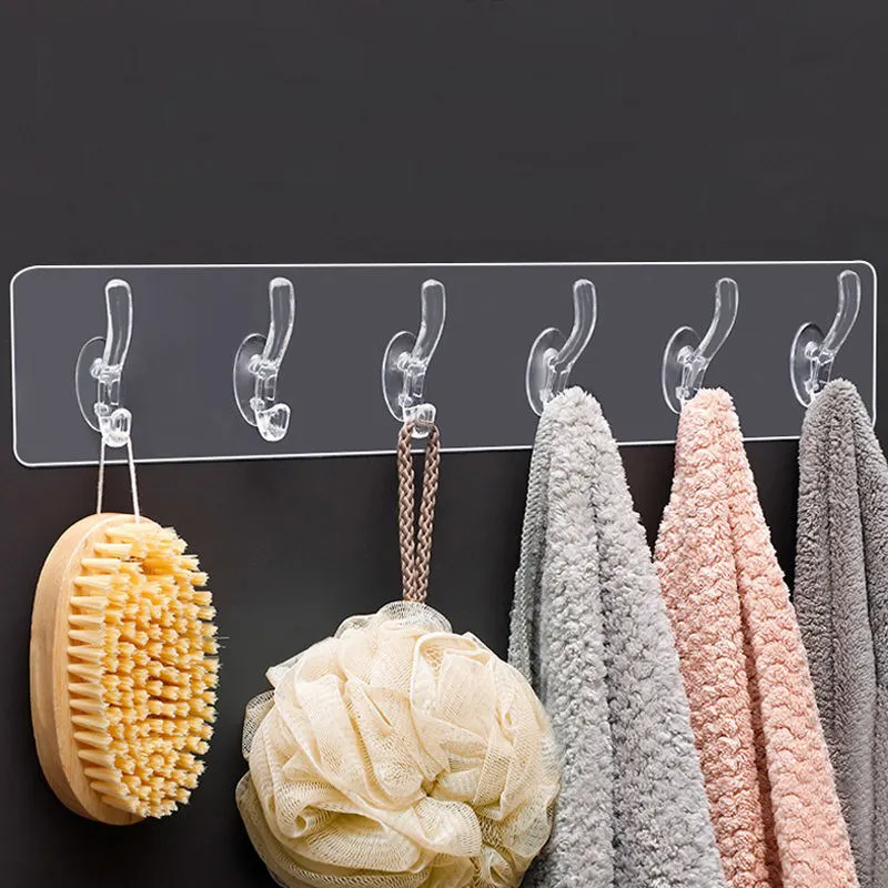 (2pcs) Luxury 6 in 1 kitchen storage hook bathroom drill-free towel rack acrylic adhesive strong hook