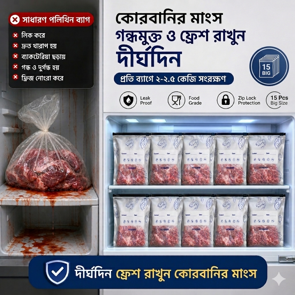 ১৫ পিস অ্যালুমিনিয়াম ফয়েল জিপলক ব্যাগ (২-২.৫ কেজি সংরক্ষণের জন্য)