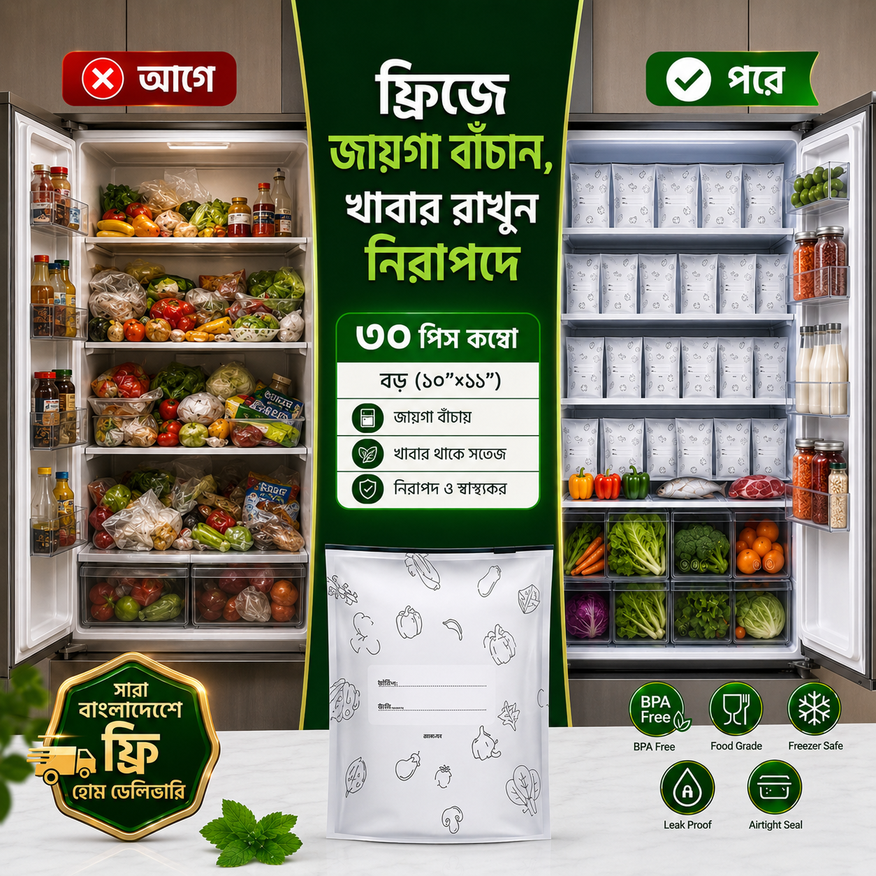 ৩০ পিস বড় সাইজ অ্যালুমিনিয়াম ফয়েল জিপলক ব্যাগ  (১১"×১০" ইঞ্চি)
