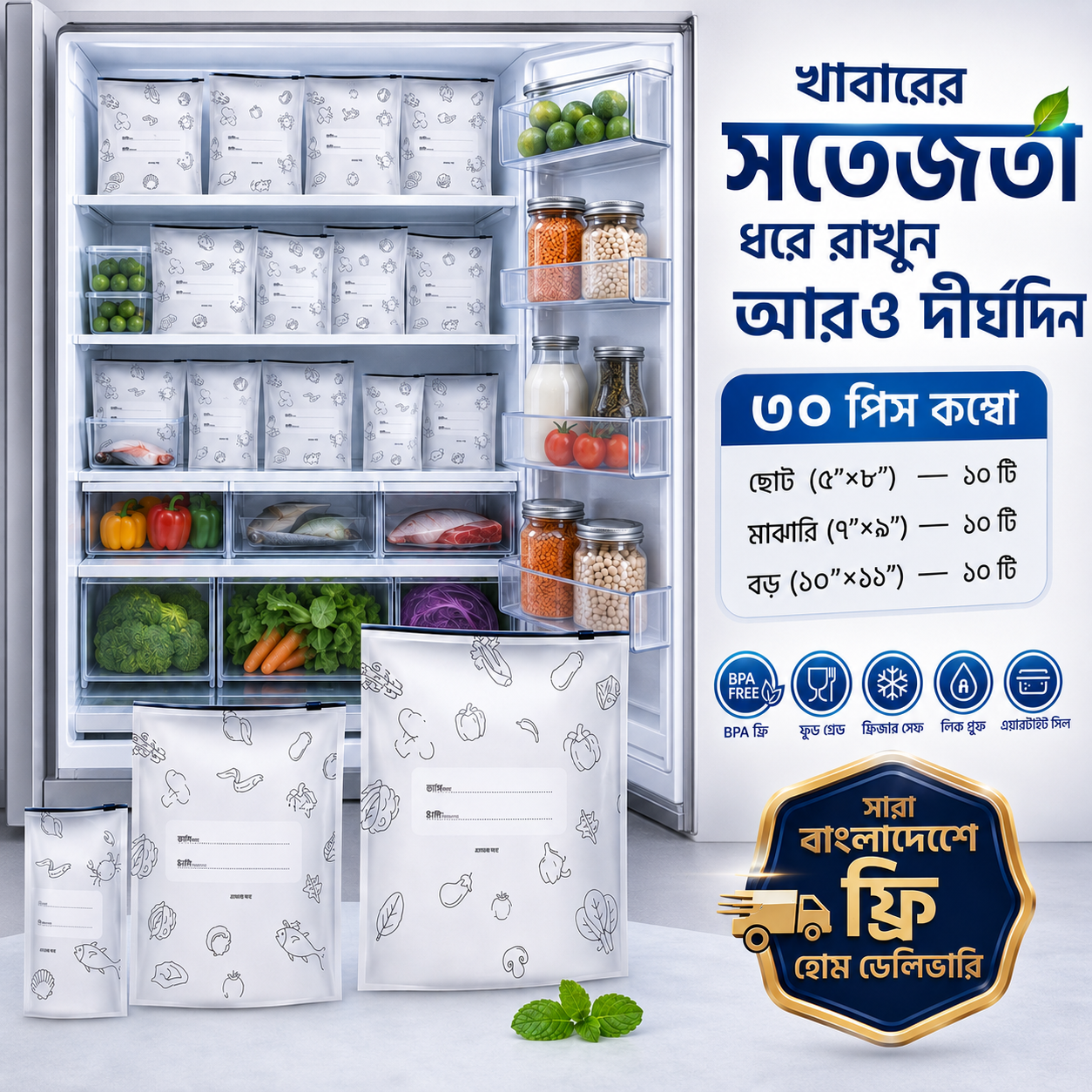[Combo] ৩০পিস অ্যালুমিনিয়াম ফয়েল জিপলক ব্যাগ ..........(৩ সাইজের ১০টি করে)